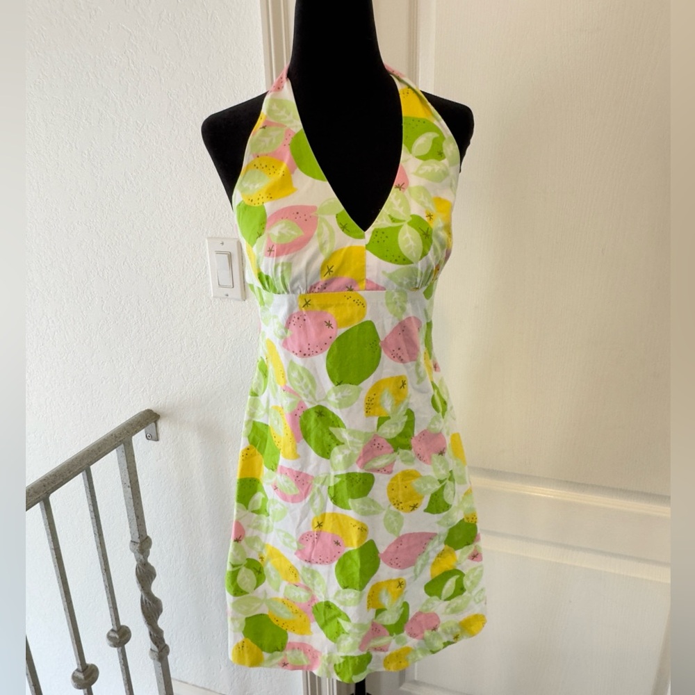 Vintage Lilly Pulitzer Sz 4 Halter Dress Lemon Lime Citrus Pint